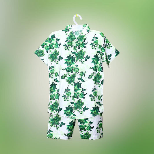 2 Pcs Boy's Cotton Lawn Printed Shirt And Shorts Set